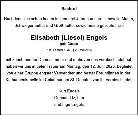 Erinnerungsbild für Elisabeth Engels