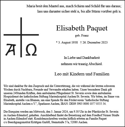 Erinnerungsbild für Elisabeth Paquet
