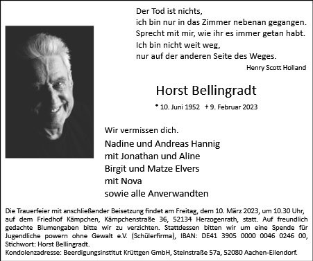 Erinnerungsbild für Horst Bellingradt