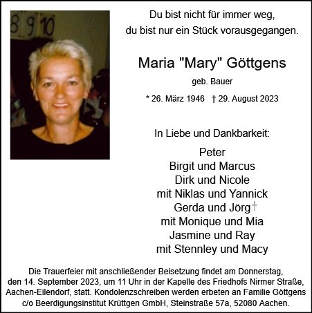 Erinnerungsbild für Maria Göttgens