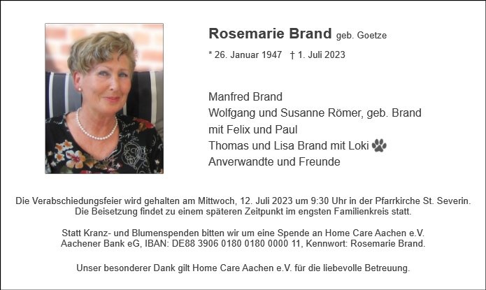 Erinnerungsbild für Rosemarie Brand